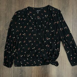 Madewell Black and White Tie Front Blouse